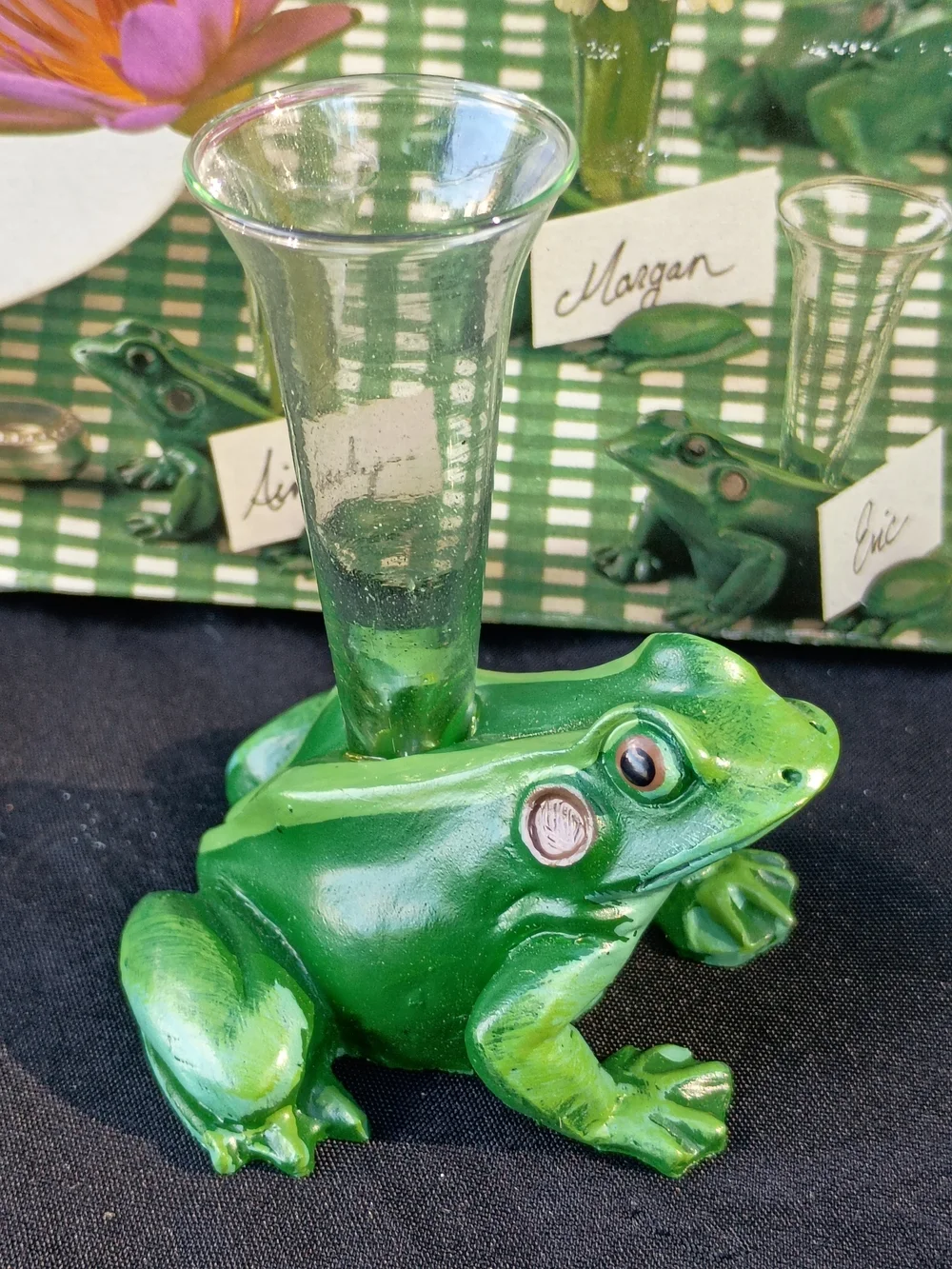 Vtg 1990s Frog Bud Vase Place Card Holders Two's Company New Old Stock Set of 4